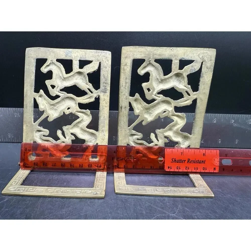 Vintage Pair BRASS COLLAPSIBLE HORSE BOOKENDS, 6 3/4" X 4 1/8" - Picture 8 of 15